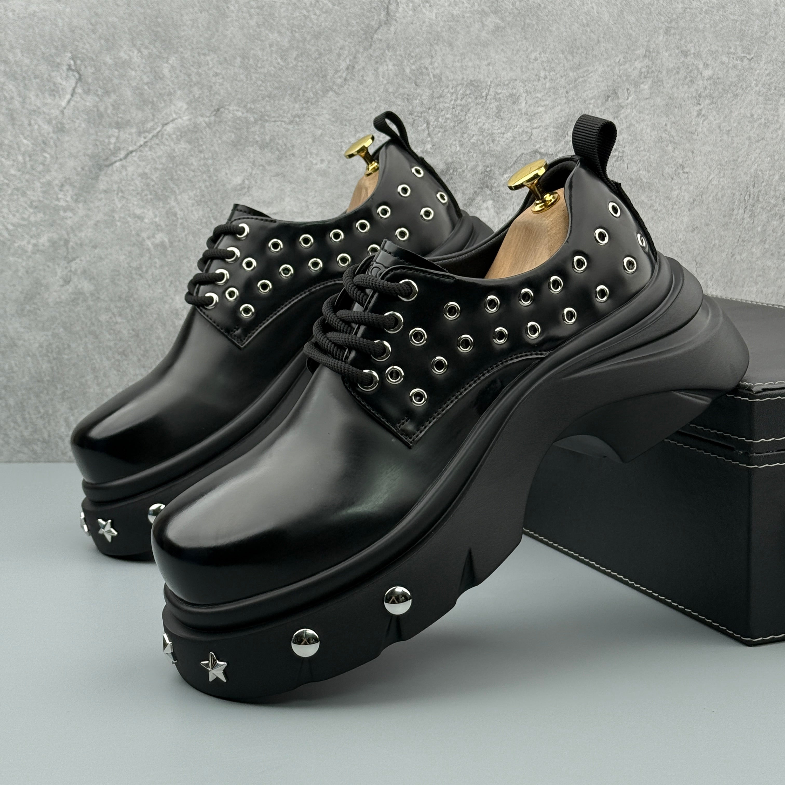 Hybriss Ironclad Black– Punk Casual Leather Shoes