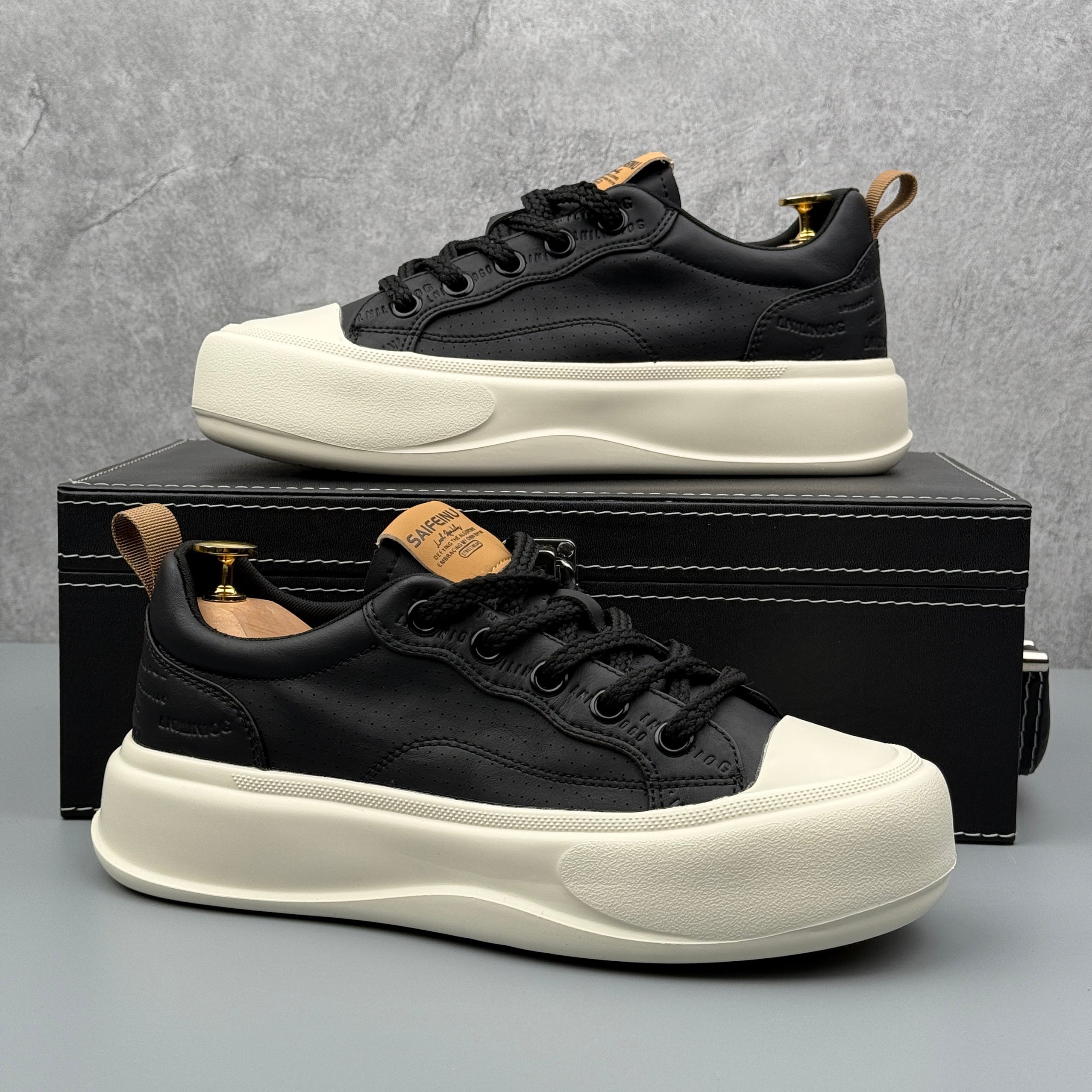 Hybriss StitchLine Black– Stoff & Mikrofaserleder White Shoes