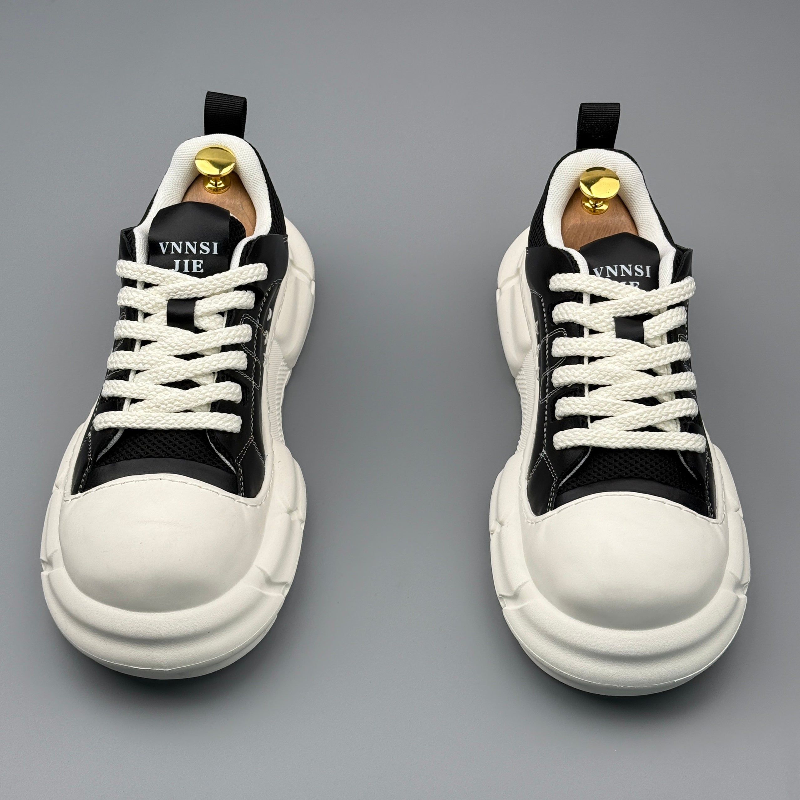 Hybriss SimpleStitch Black White– PU & Mikrofaserleder Sommer-Sneakers