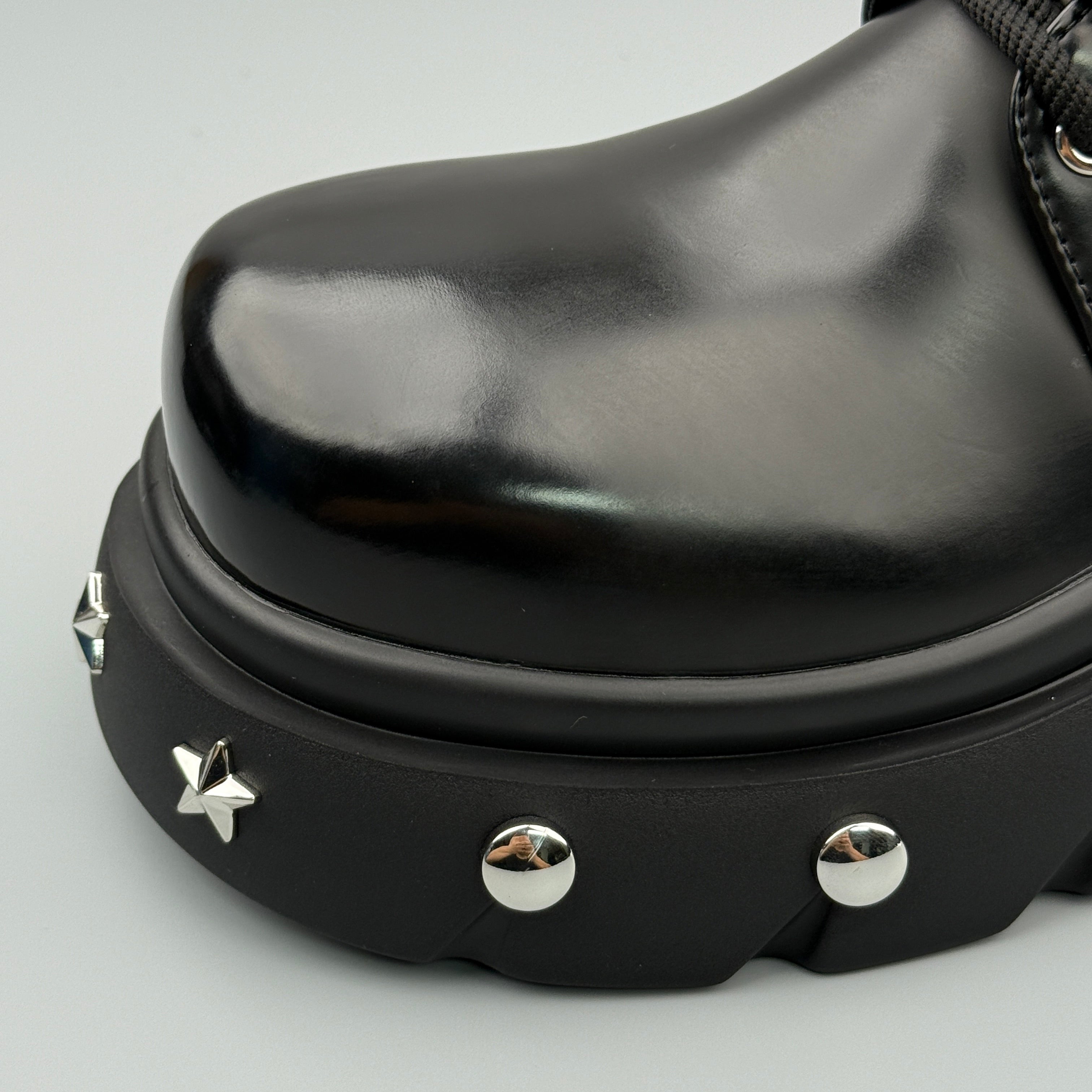 Hybriss Ironclad Black– Punk Casual Leather Shoes