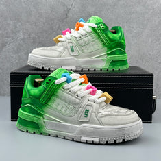 Hybriss EmbroCore White Green– PU & Mikrofaserleder Sneakers