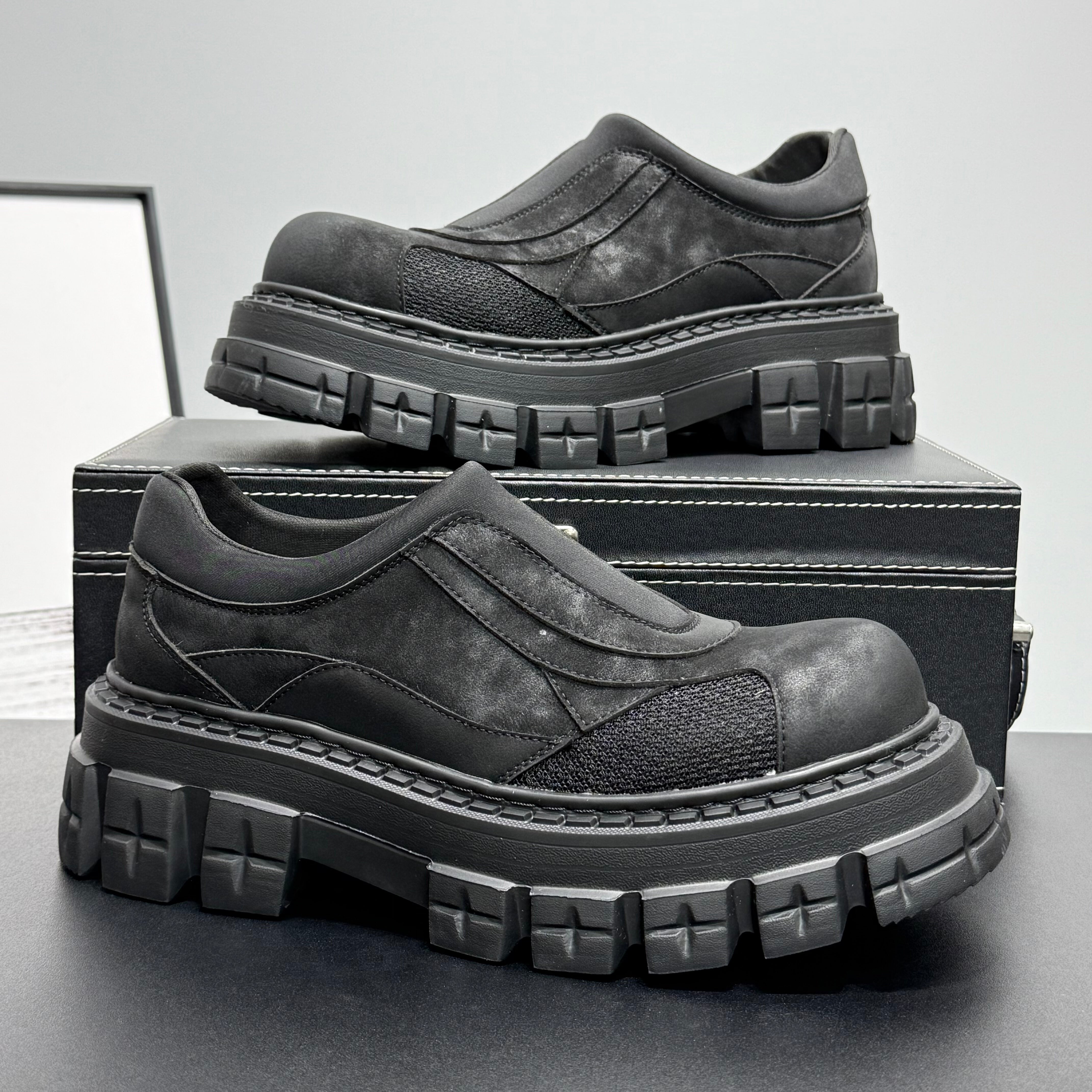 Hybriss Vertex Black– Youth Casual Leather Shoes