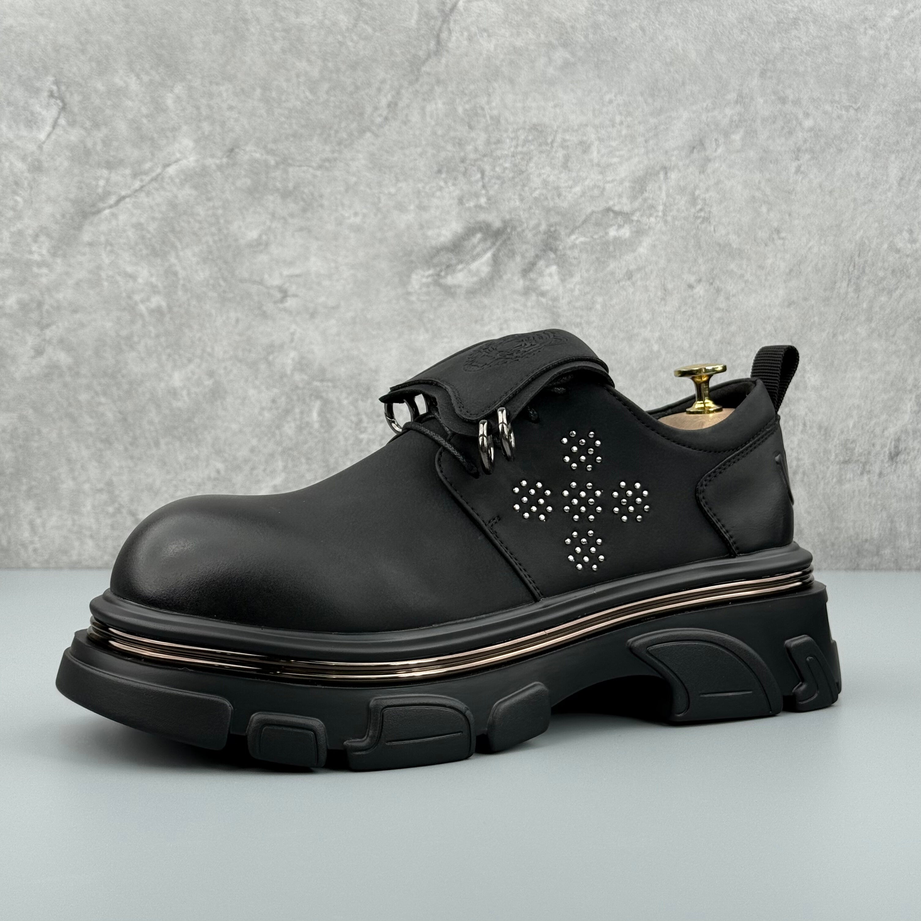 Hybriss Stitched Edge Black– Youth Casual Leather Shoes