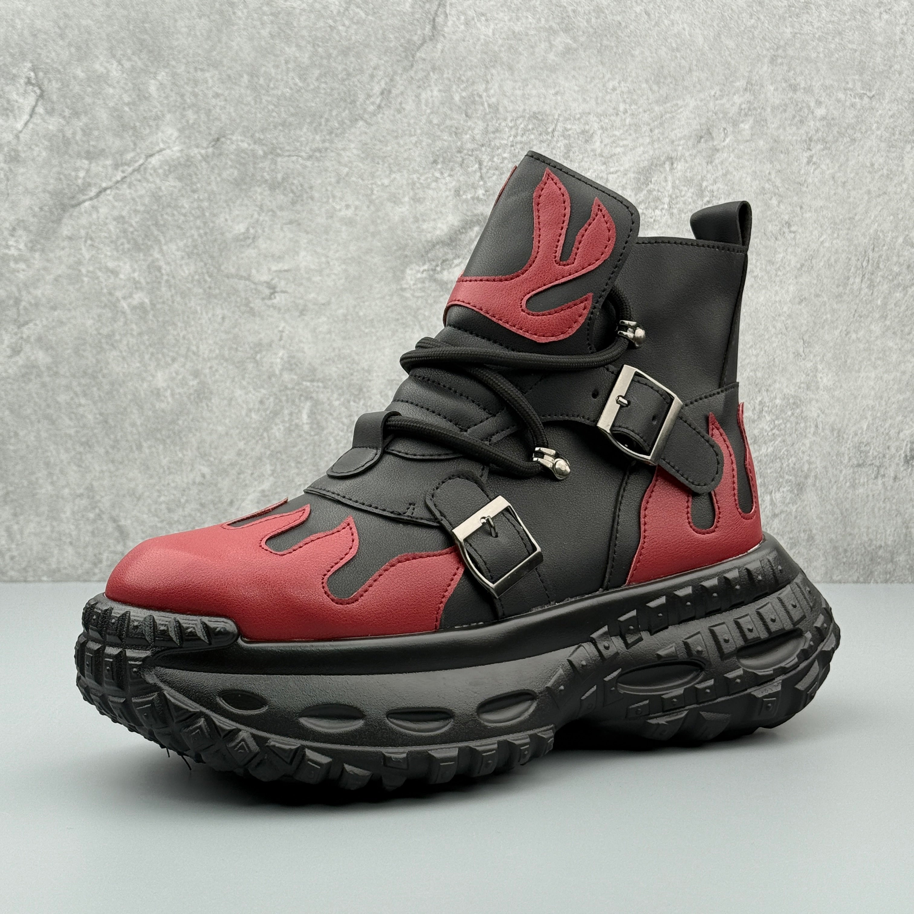 Hybriss Apex Black Red– Casual High-Top Leather Shoes