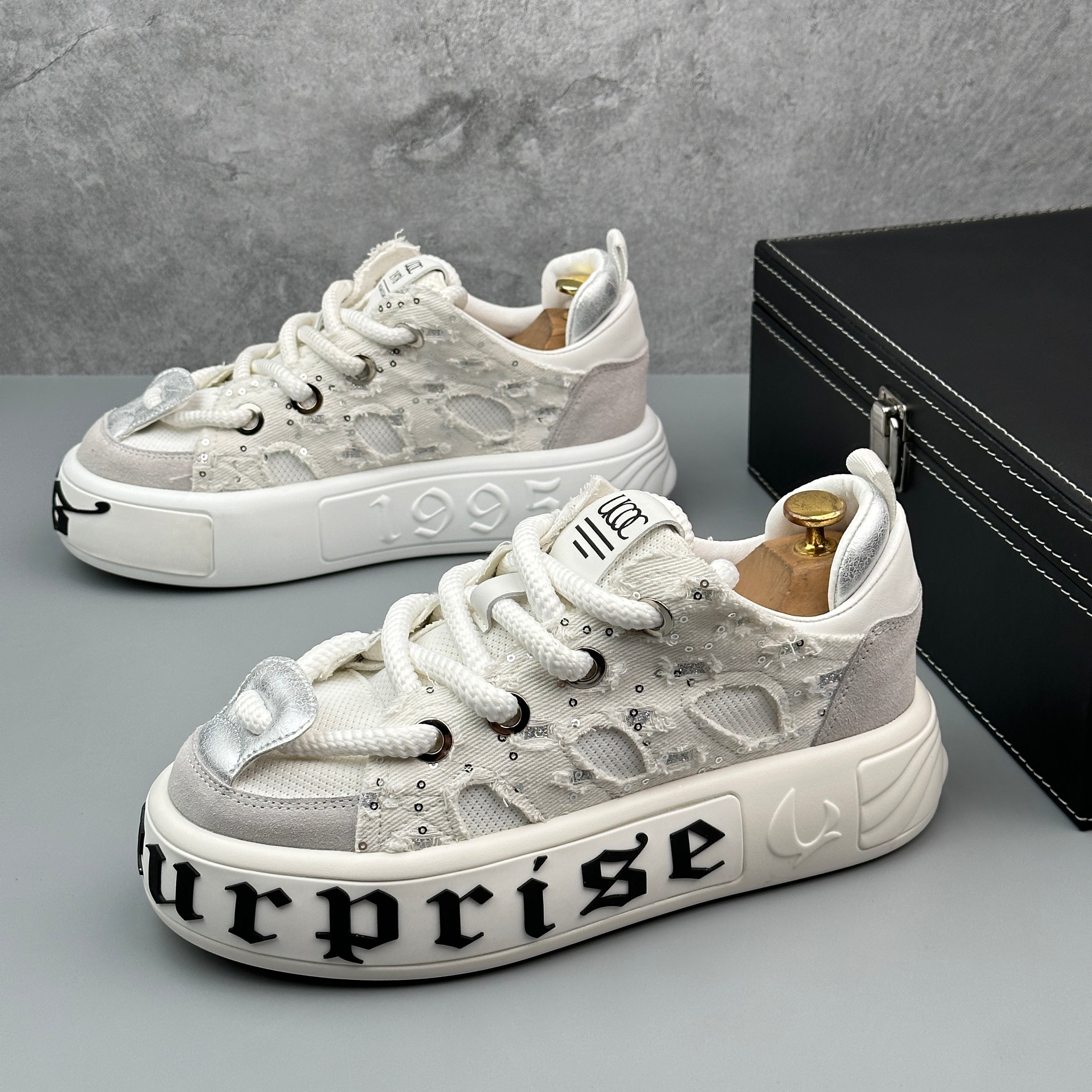 Hybriss SparkDenim White– Denim & Mikrofaserleder Sneakers