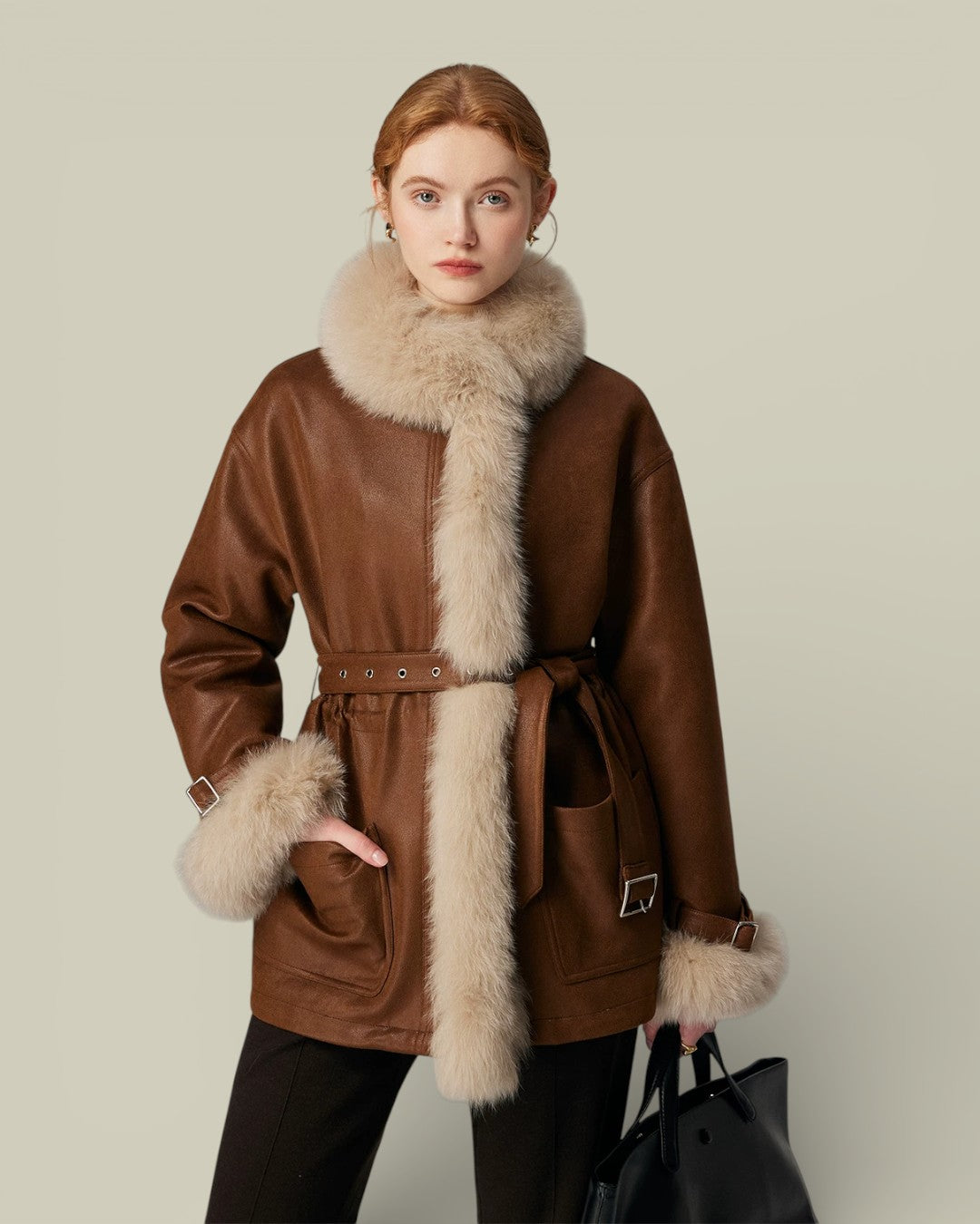 Hybriss "Elysia" Mid-Length Fox-Trimmed Coat