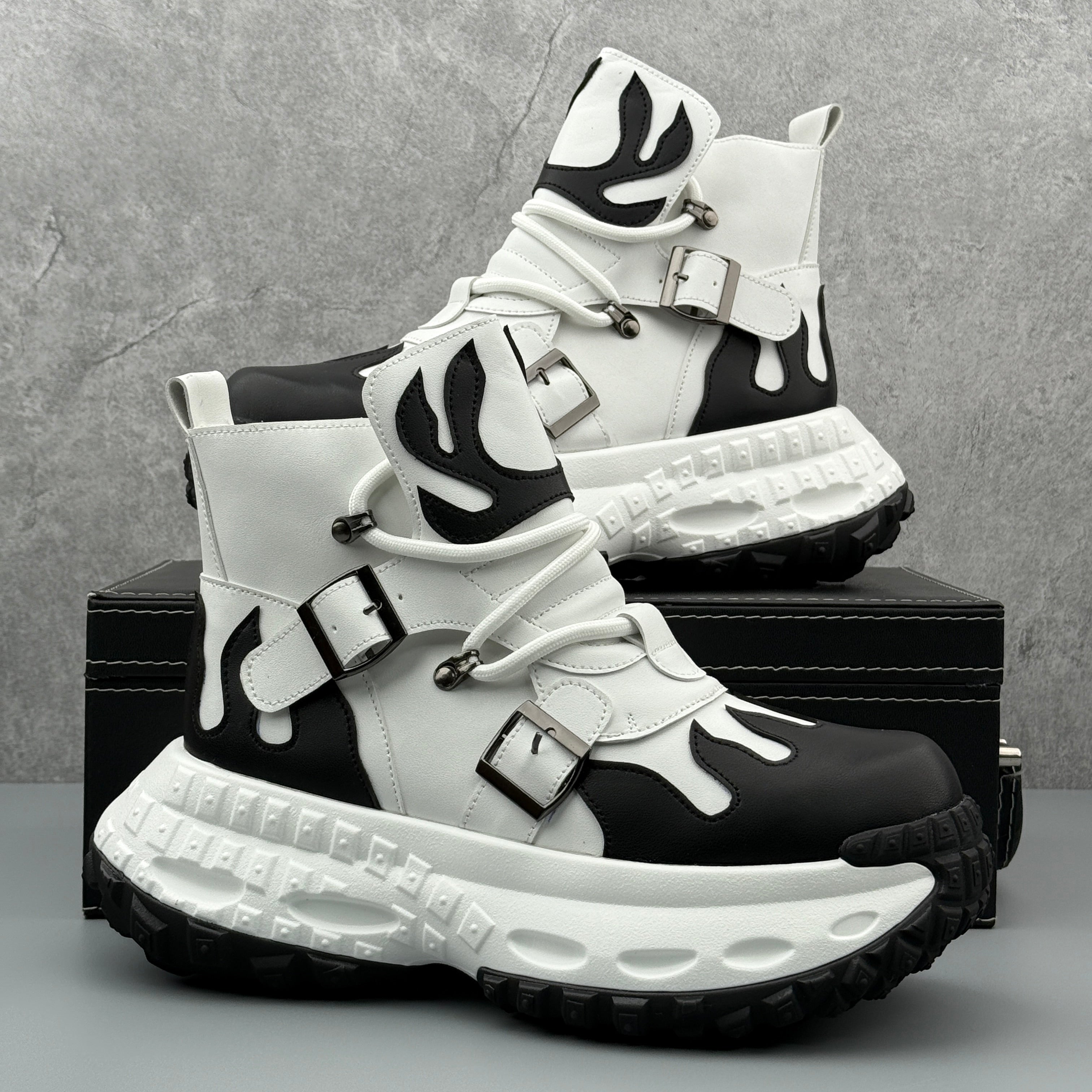 Hybriss Apex Black White– Casual High-Top Leather Shoes