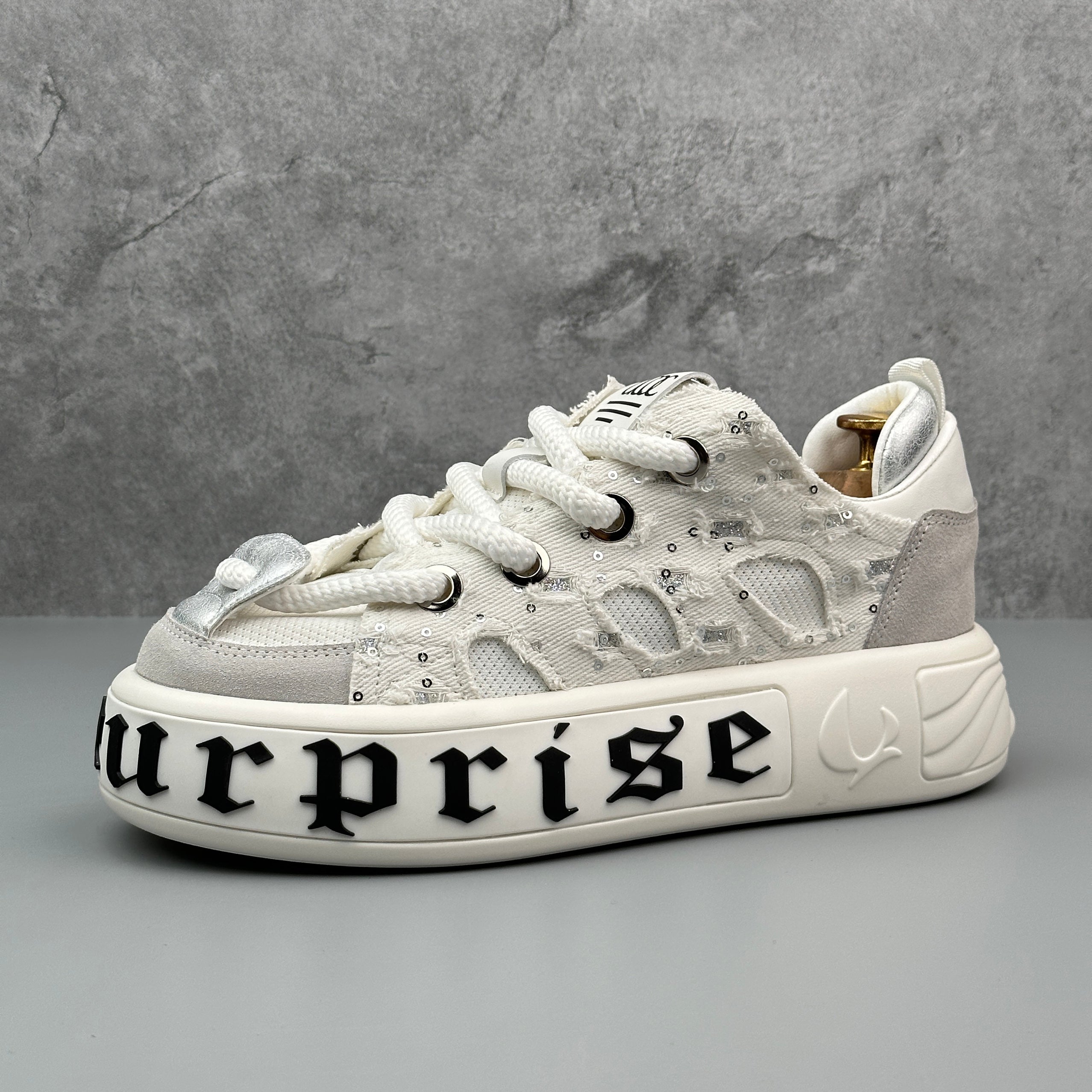 Hybriss SparkDenim White– Denim & Mikrofaserleder Sneakers