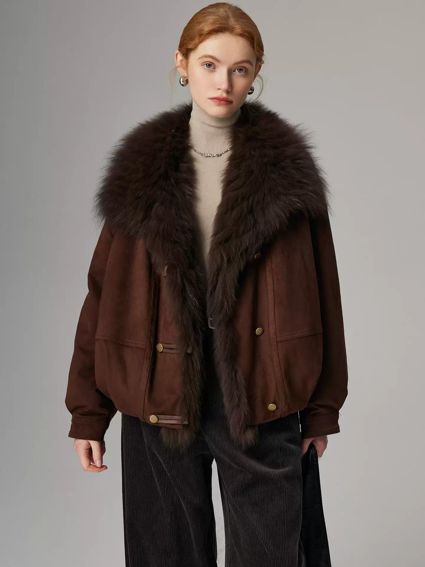 Hybriss "Signature" Winterjacke mit Fuchspelz-Kragen | Cocoa Brown
