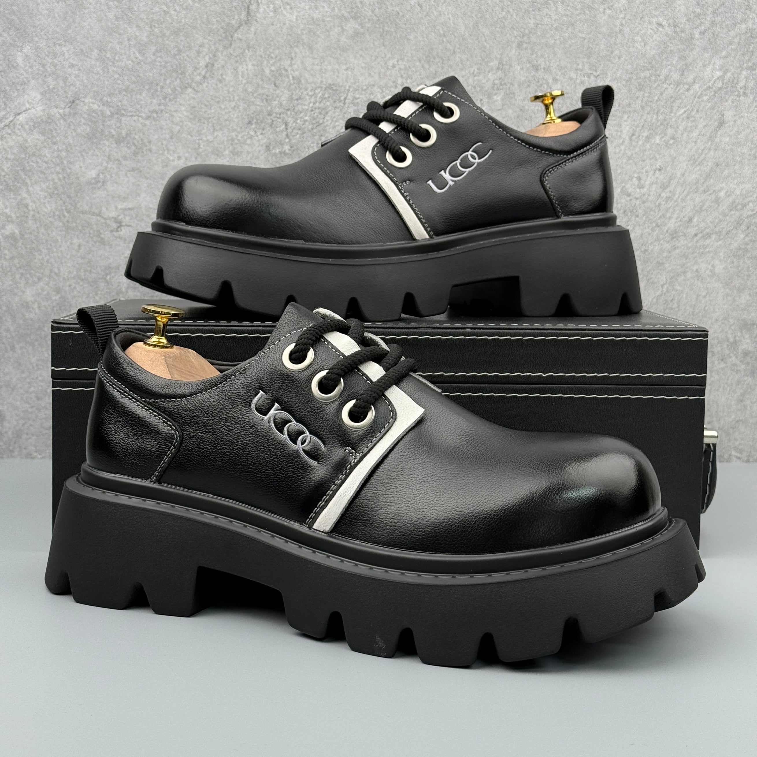 Hybriss Elevare Black– Leisure Casual Leather Shoes