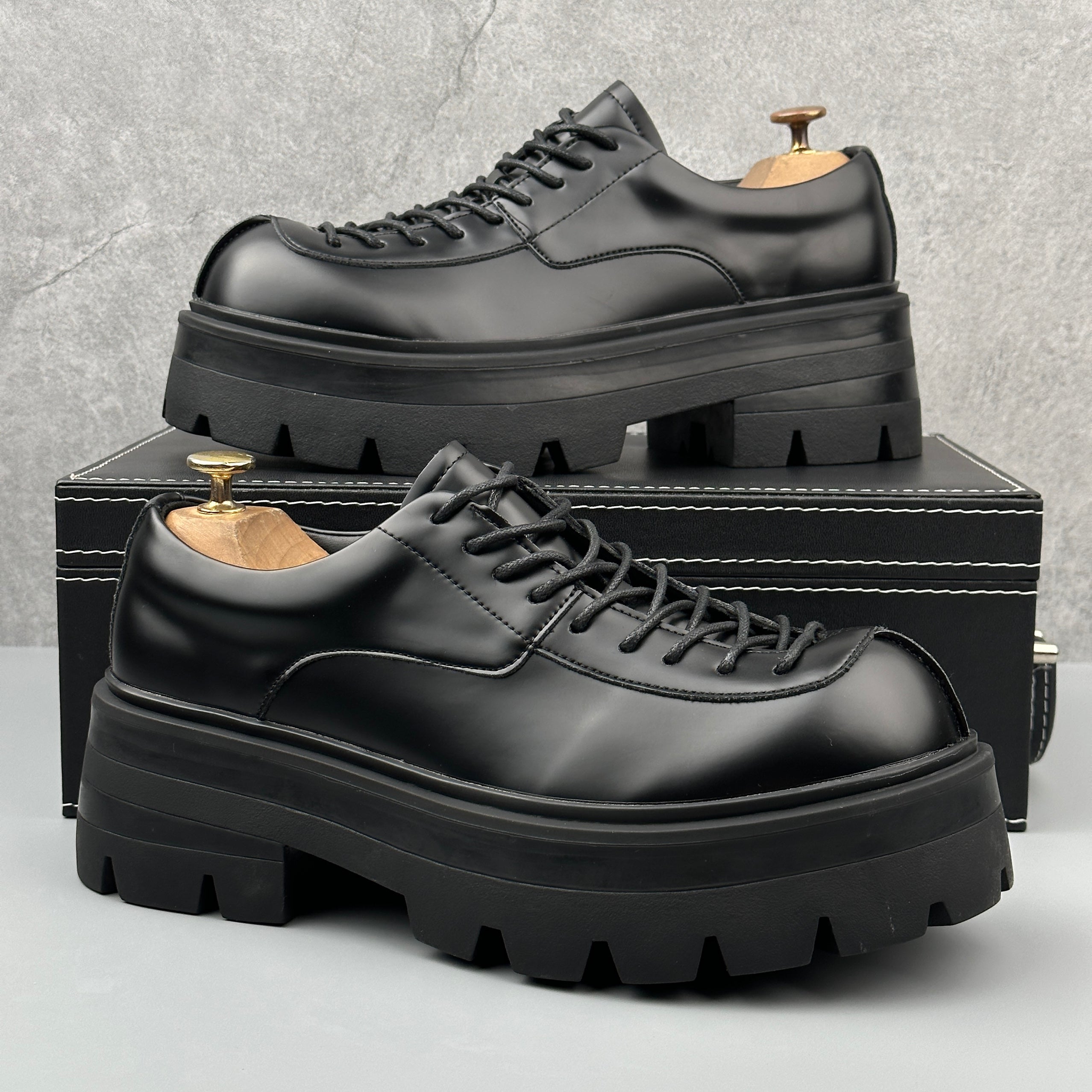 Hybriss Ascend Black– Youth Casual Leather Shoes