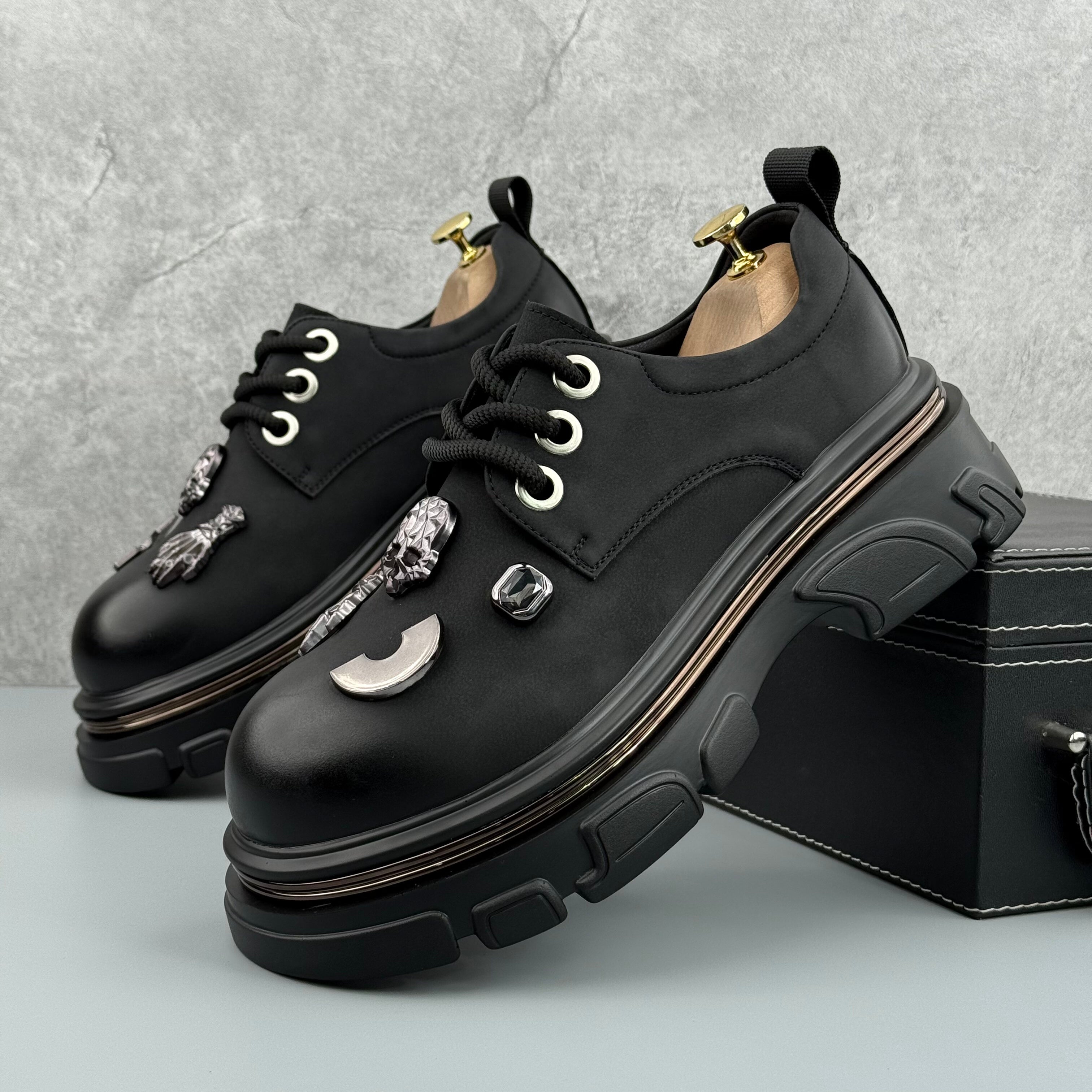 Hybriss Aegis Black– Youth Casual Leather Shoes