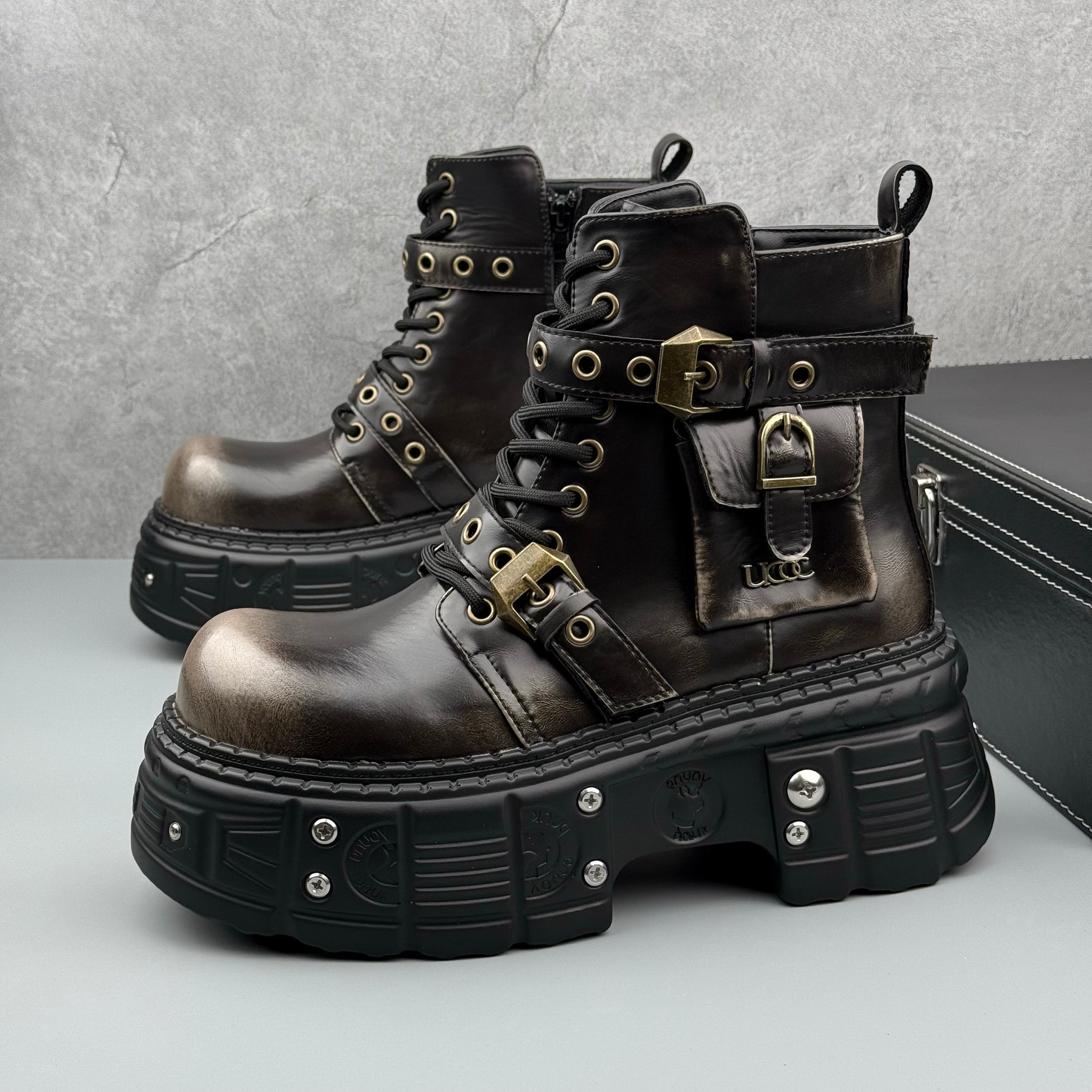 Hybriss Rebellion Argent– Punk Martin Boots