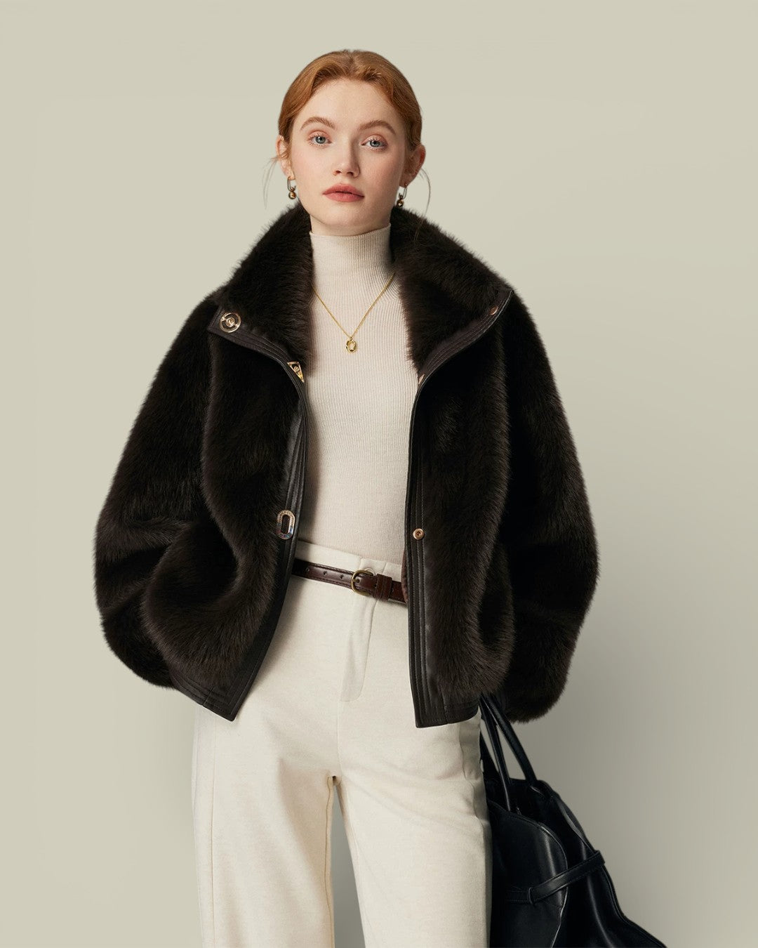 Hybriss "Obsidian" Stand-Collar Eco-Fur Jacket