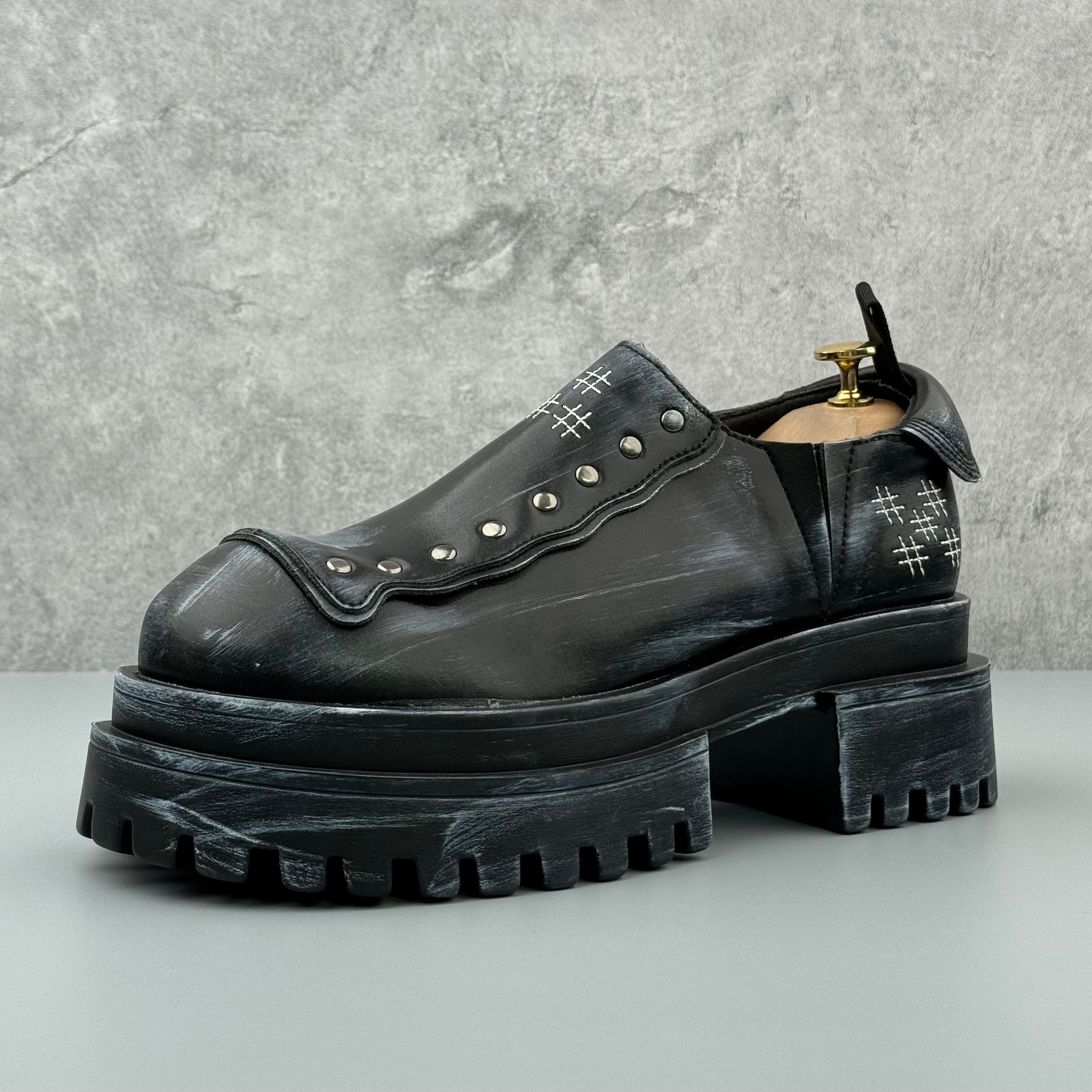 Hybriss Flux Black White– Youth Casual Leather Shoes