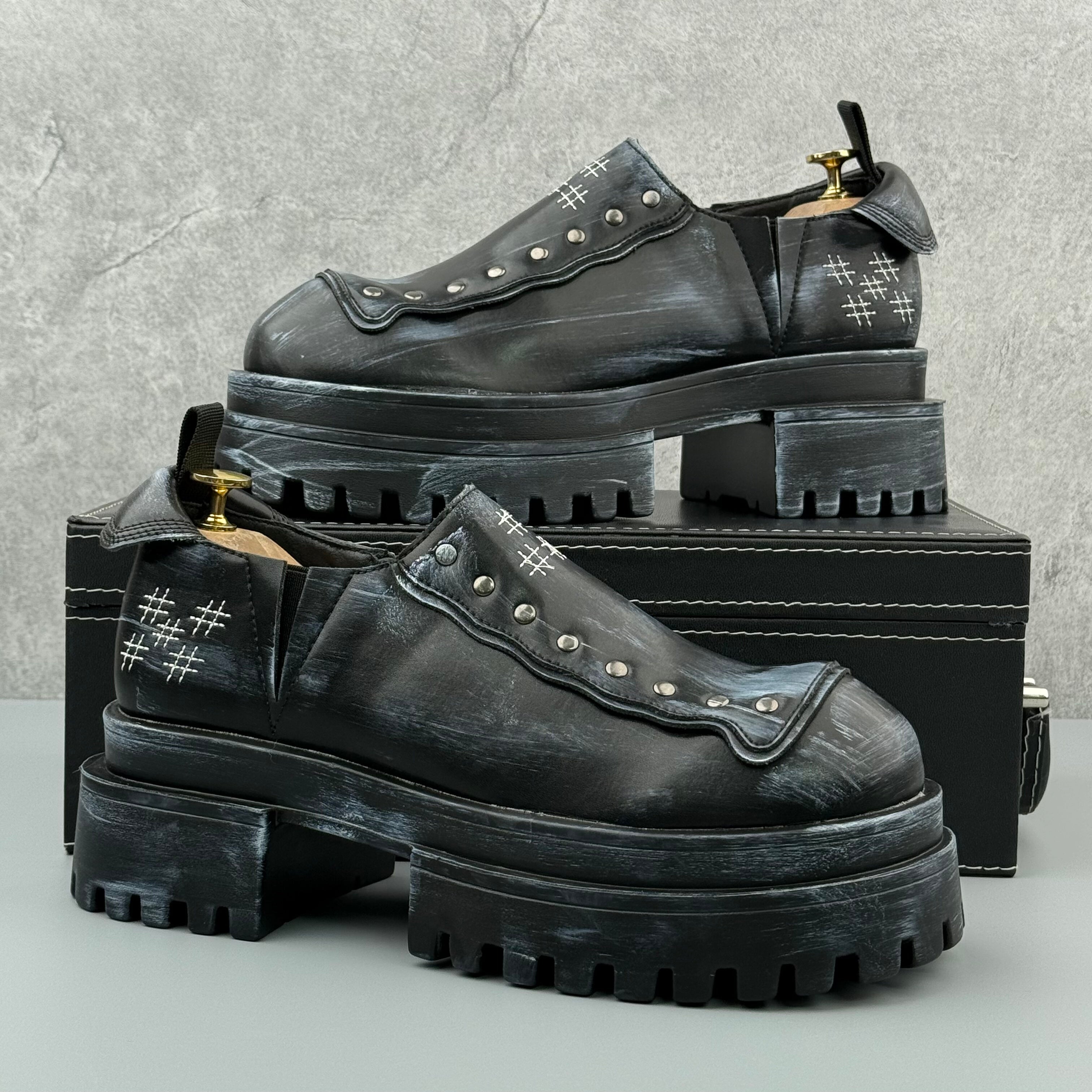 Hybriss Flux Black White– Youth Casual Leather Shoes