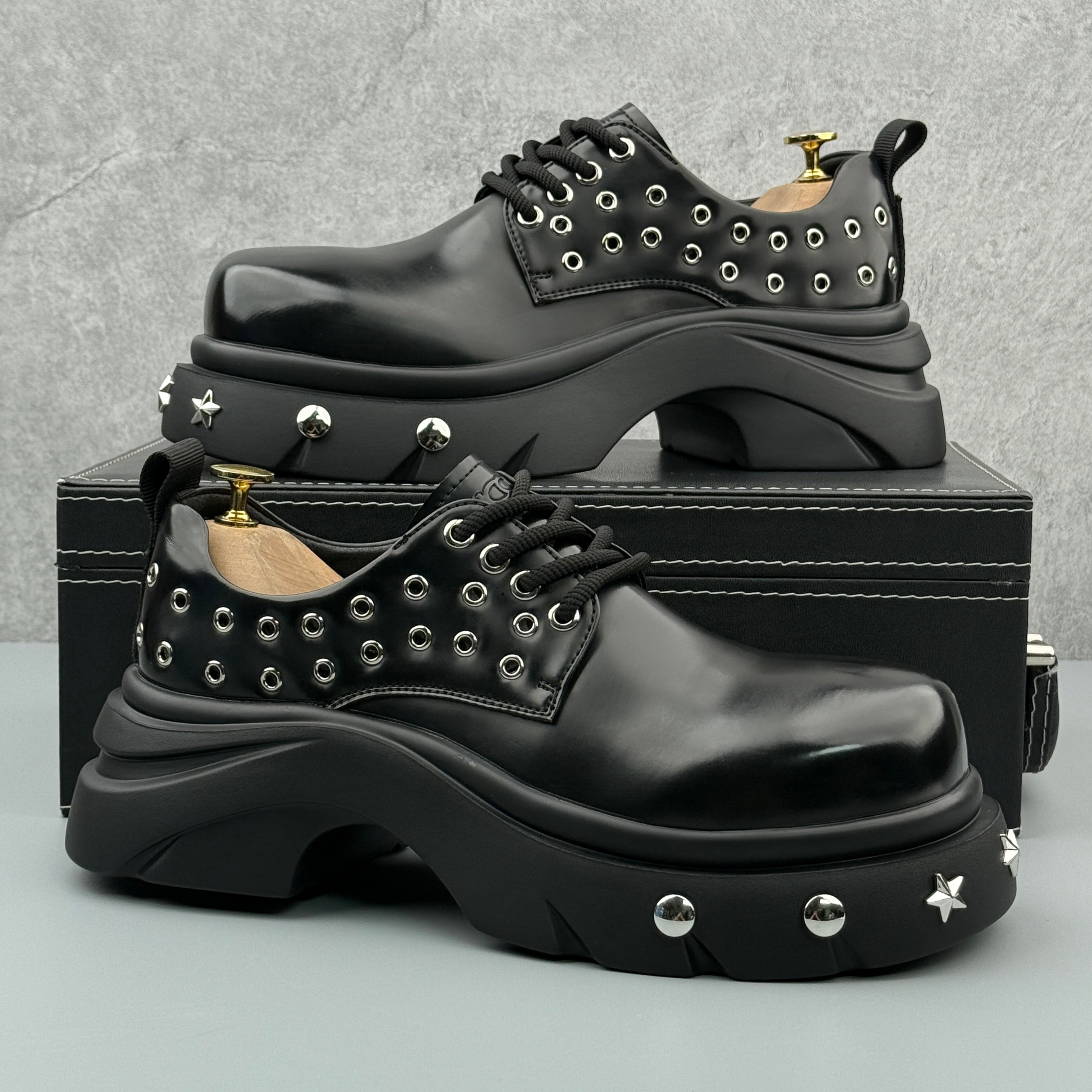 Hybriss Ironclad Black– Punk Casual Leather Shoes