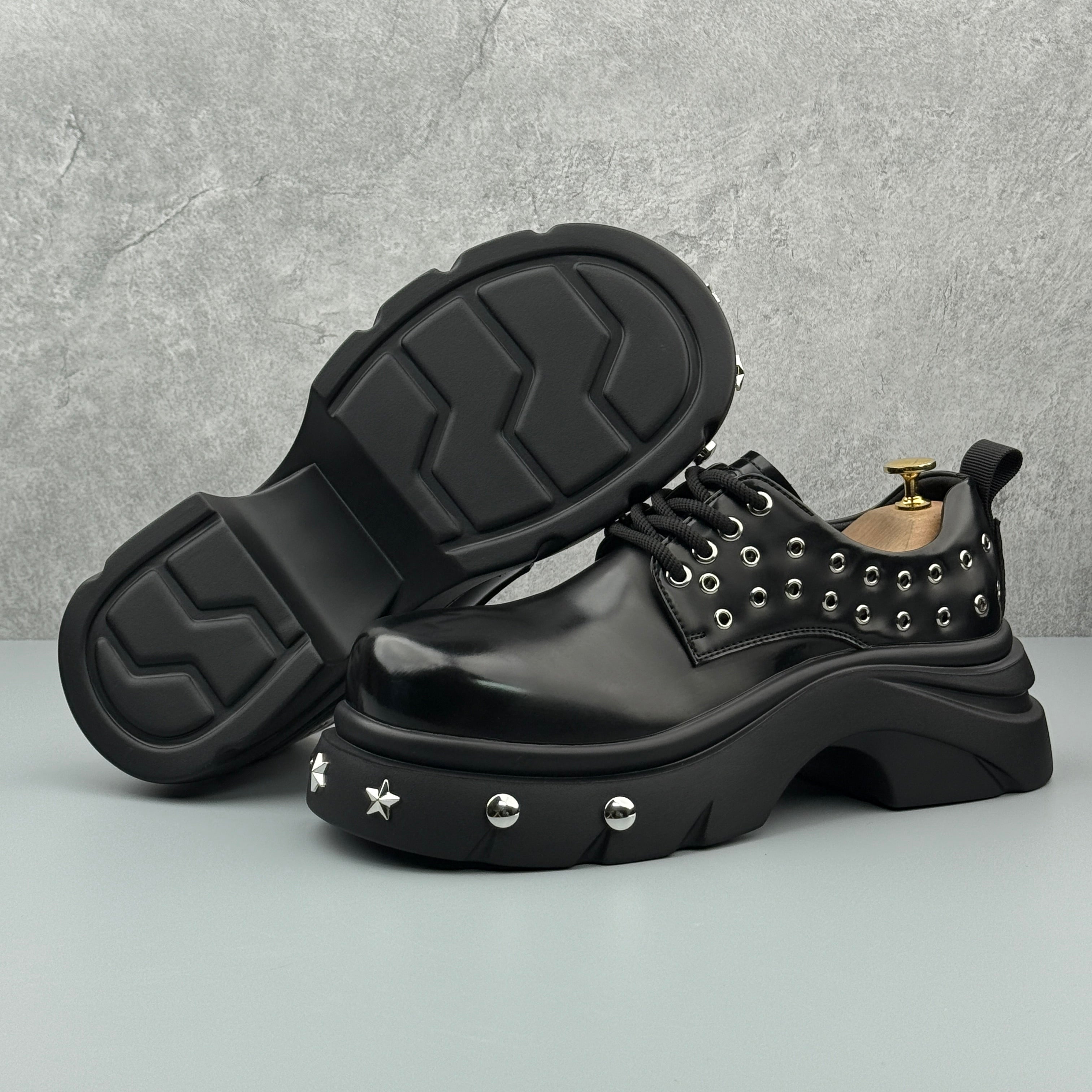 Hybriss Ironclad Black– Punk Casual Leather Shoes