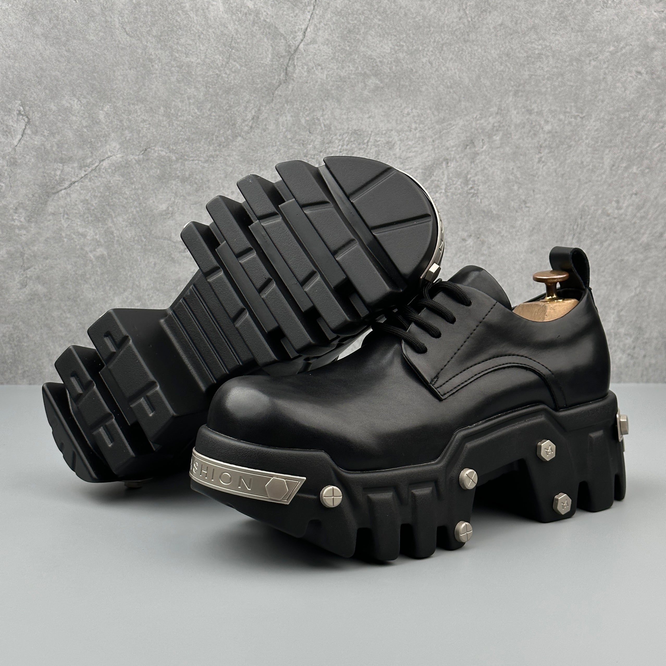 Hybriss Punkforge Black– Punk Casual Leather Shoes