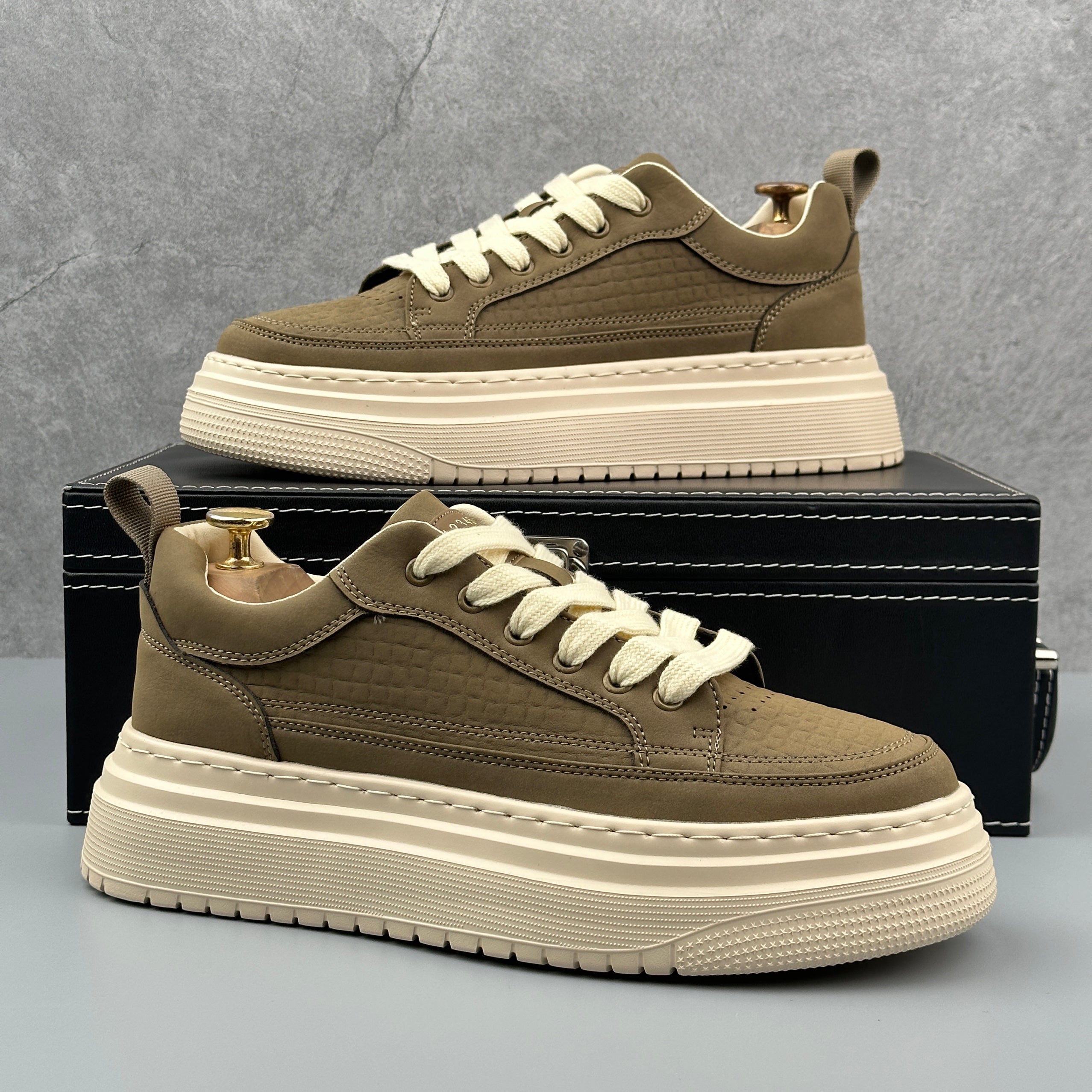 Hybriss ThreadLine Khaki– Schlichte Mikrofaserleder Sneakers