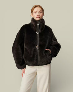Hybriss "Obsidian" Stand-Collar Eco-Fur Jacket