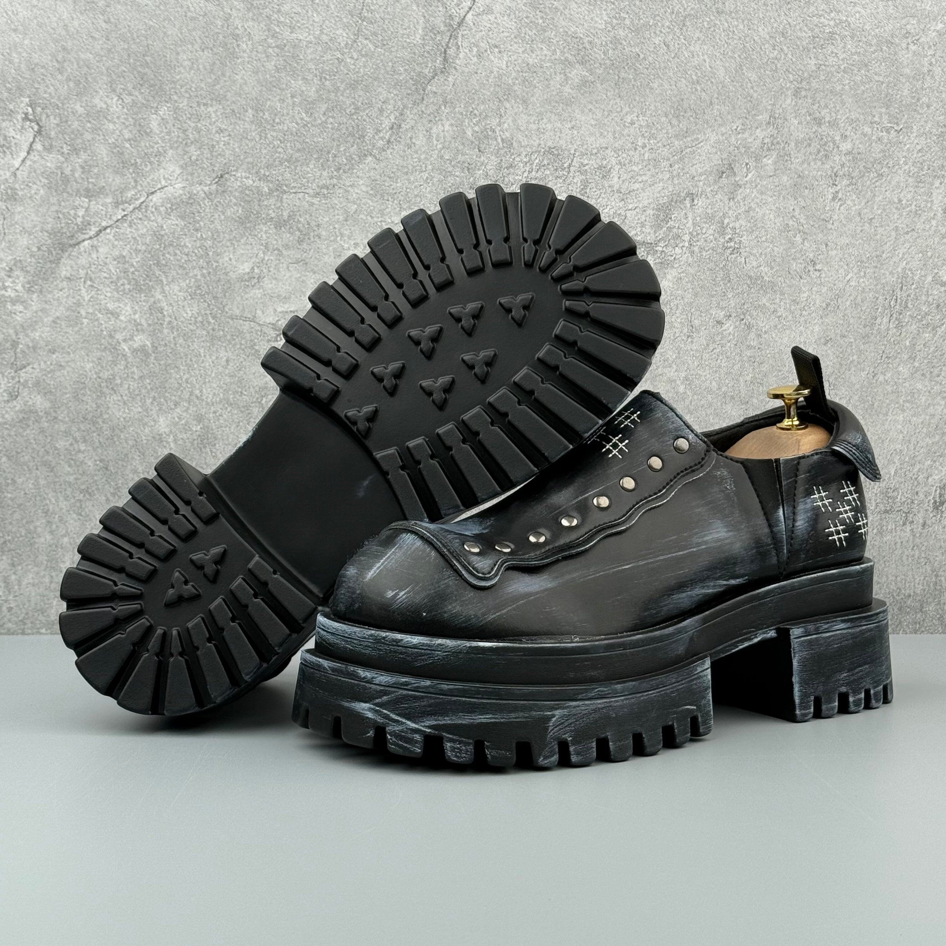 Hybriss Flux Black White– Youth Casual Leather Shoes