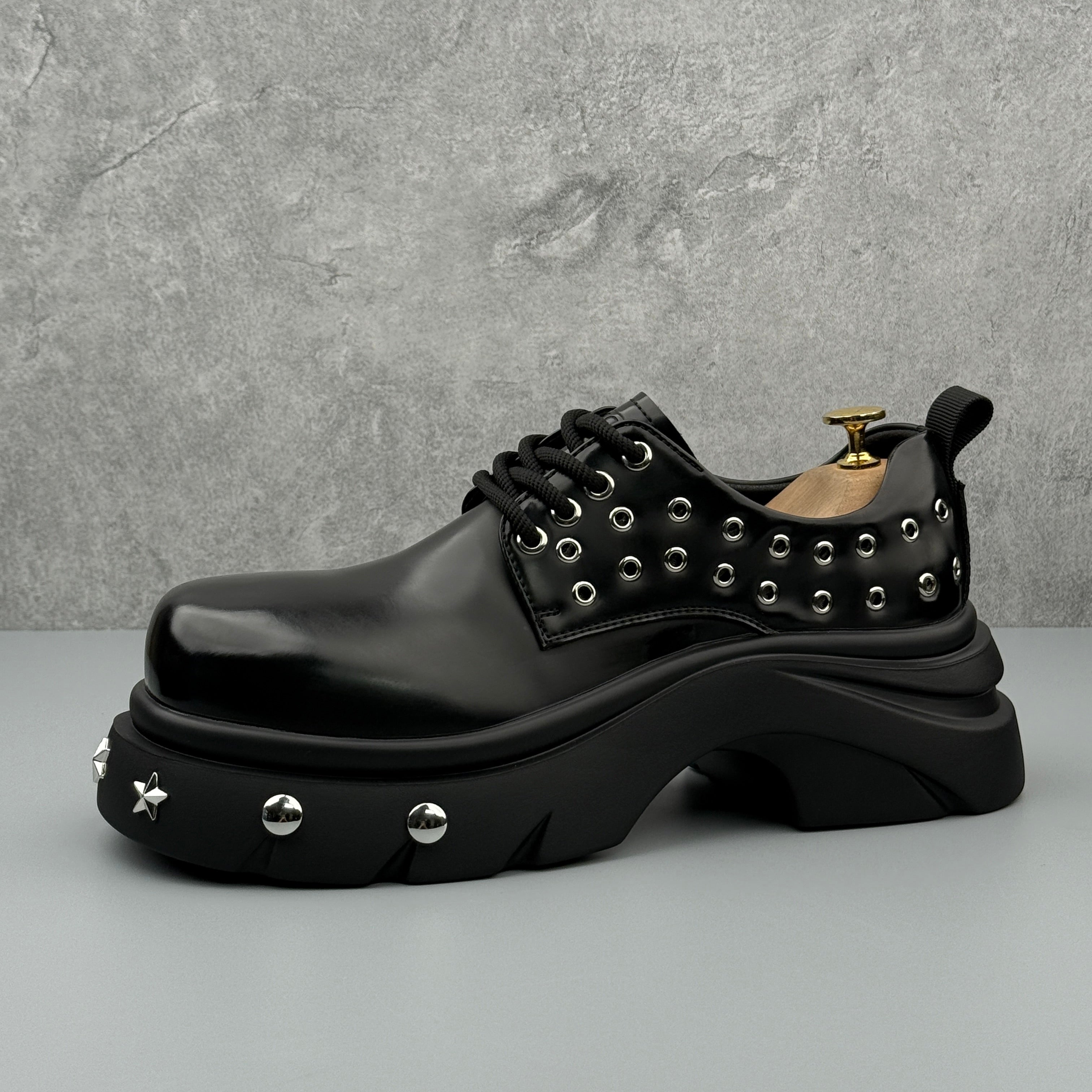 Hybriss Ironclad Black– Punk Casual Leather Shoes