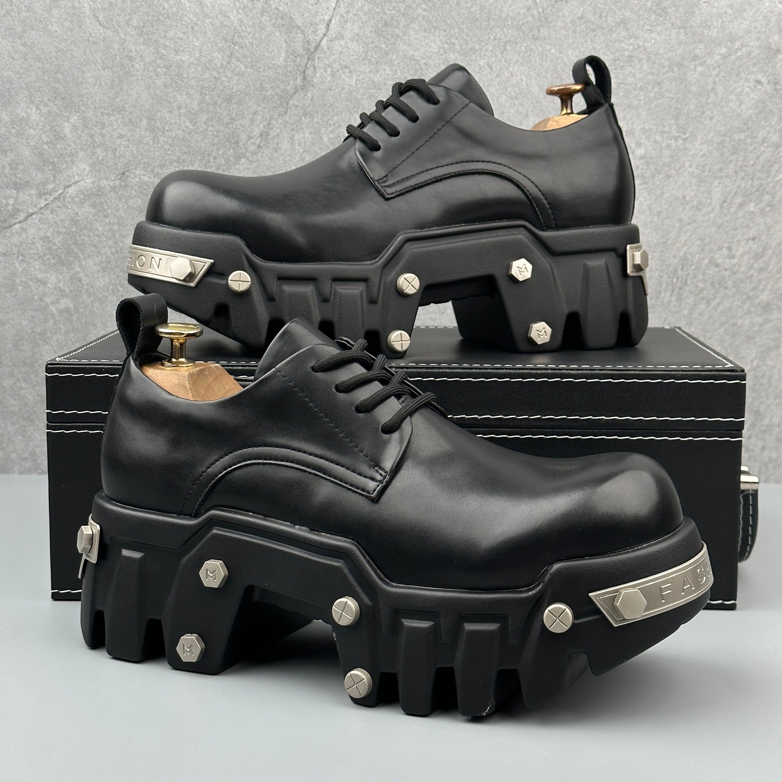 Hybriss Punkforge Black– Punk Casual Leather Shoes
