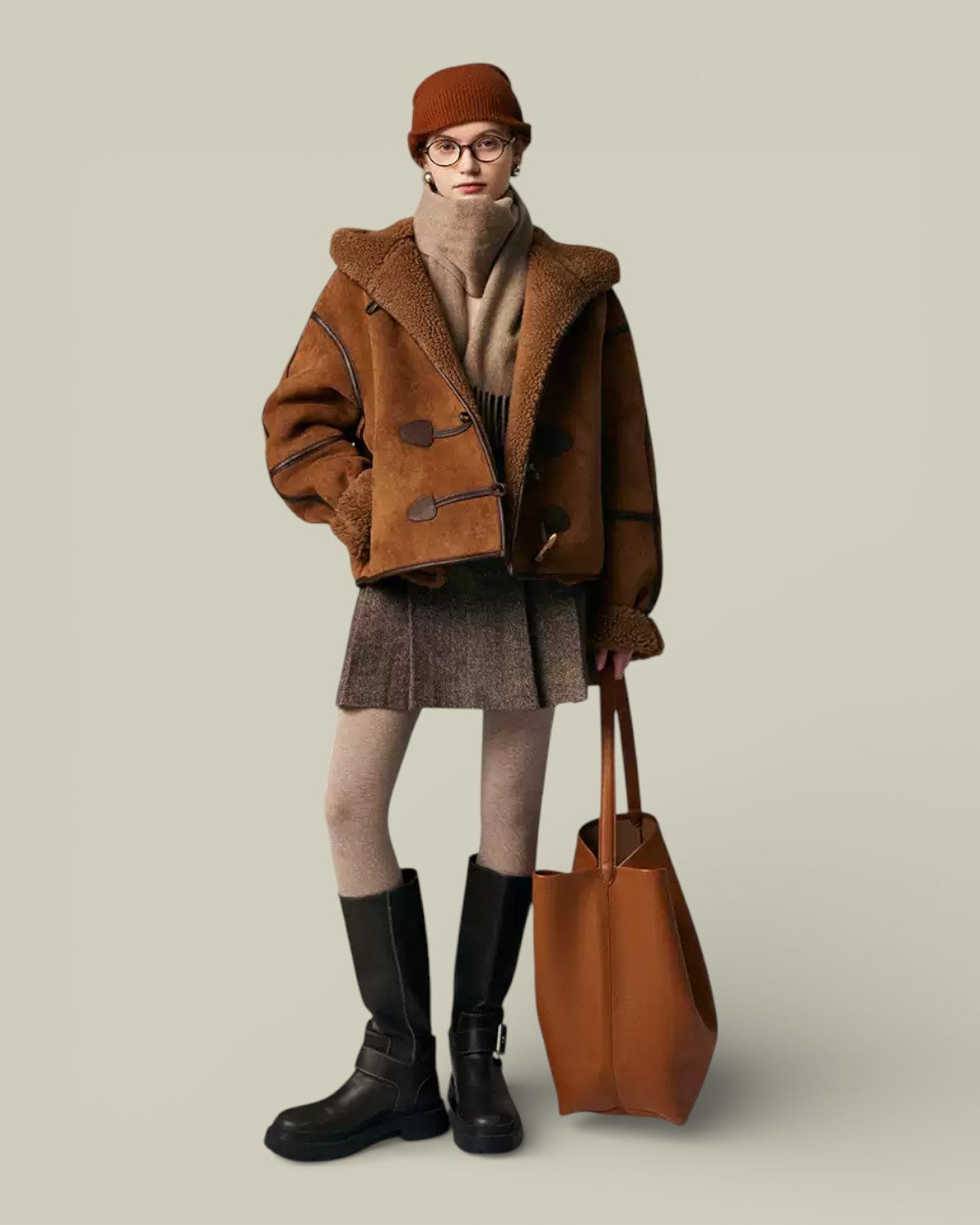 Hybriss "Sovereign" Hooded Shearling-Wool Parka