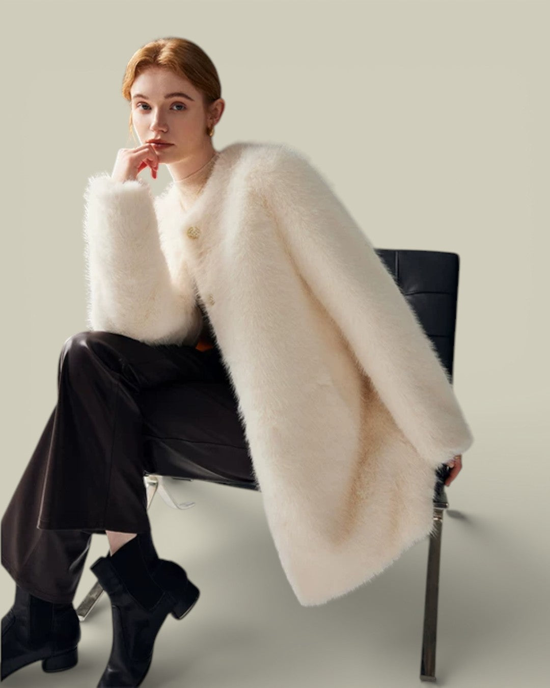 Hybriss "Seraphina" Sculptural Mid-Length Coat